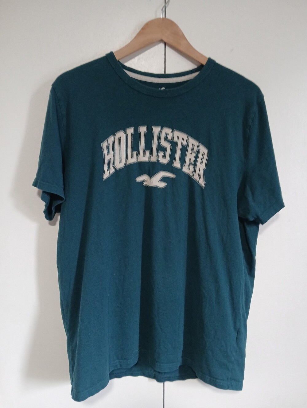 ​Hollister Mens Graphic Tee XL Green 100% Cotton Logo Spellout Crewneck T-Shirt